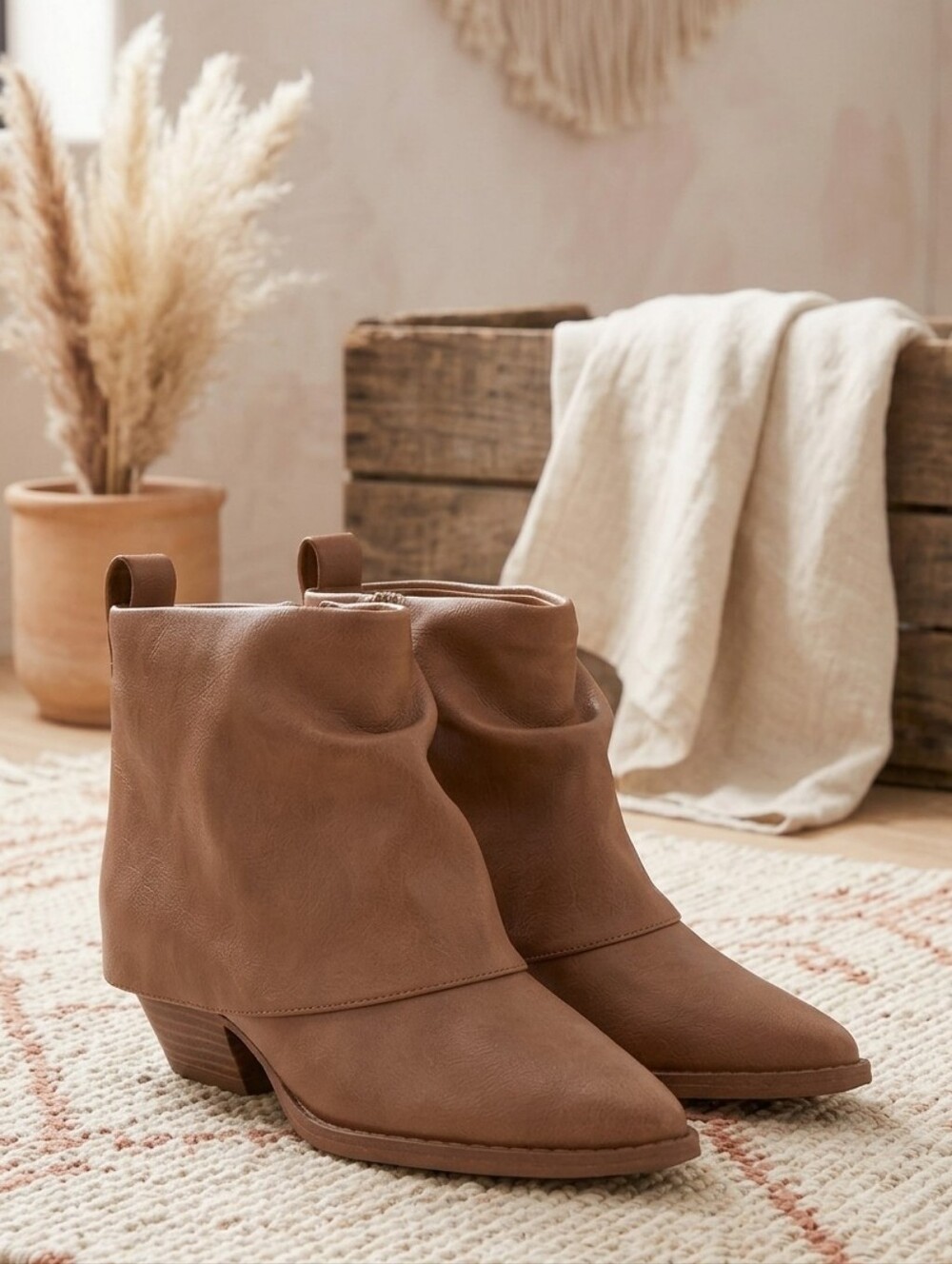 Zodiac Malina Western Ankle Boots Sz 8.5 Boho Taupe Brown NIB Slouchy Fold-over